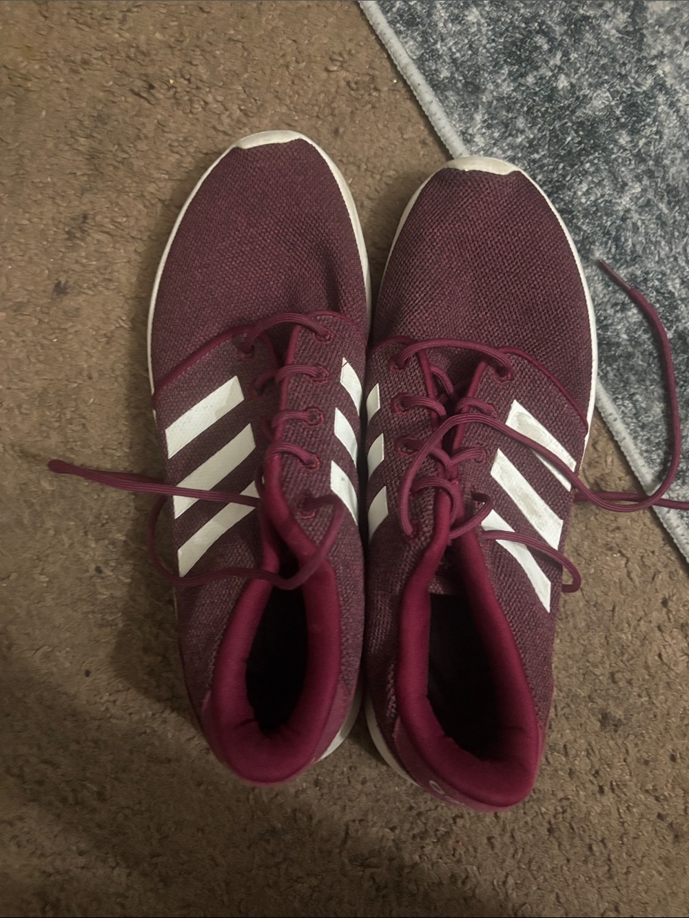 adidas Burgundy Knit Sneakers with White Stripes